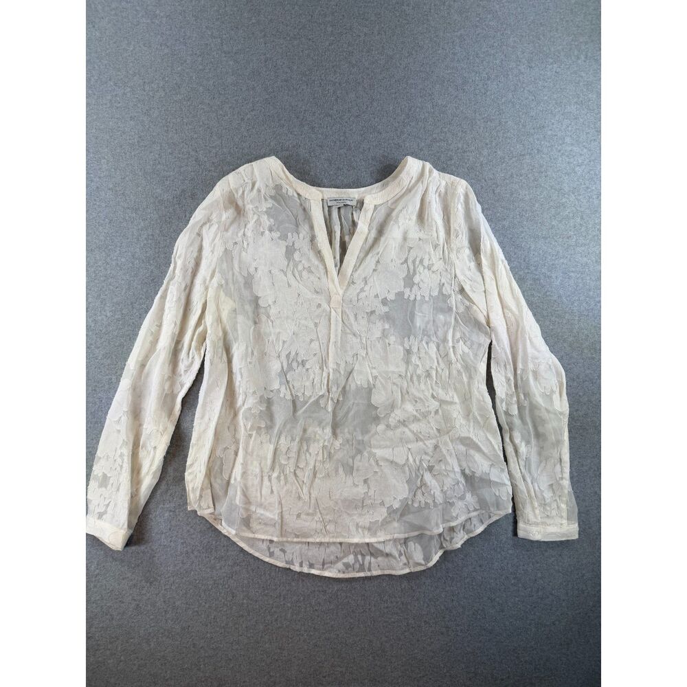 Katherine Barclay Women’s Large Ivory Floral Sheer Long Sleeve Blouse 3202